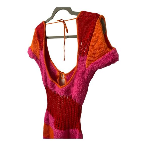 Guizio Mini Dress Open Back Knit Crochet Rouge Party Cocktail Summer Spring Sz M - Picture 8 of 13